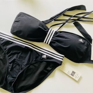 NWT adidas black and white stripe bikini. Size XL